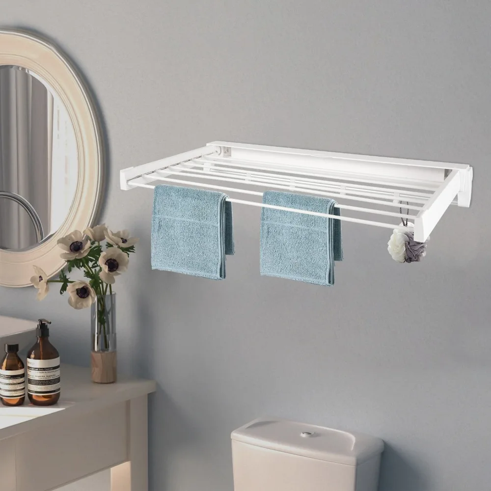 

ABS Wall-Mounted Extendable & Foldable Bathroom Towel Rack, Clothes Hook Holder for Sweaters and Towels, Space-Saving Organizer