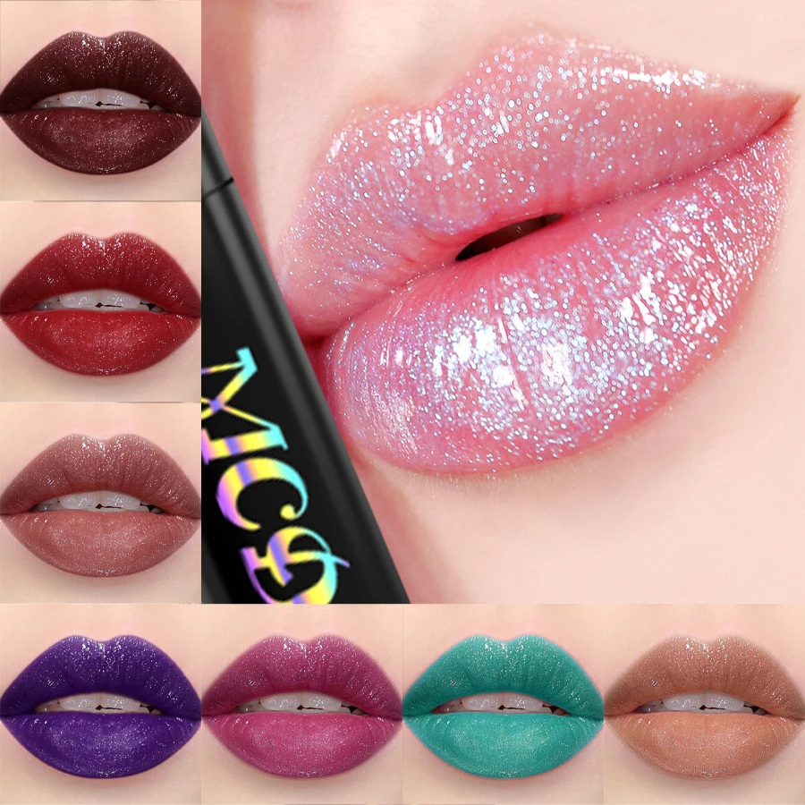 15 color Glitter Lip Glaze Long Lasting Waterproof Liquid Lipstick Dewy Finish Lip Oil Lip Tint makeup Pearl lip gloss Cosmetic