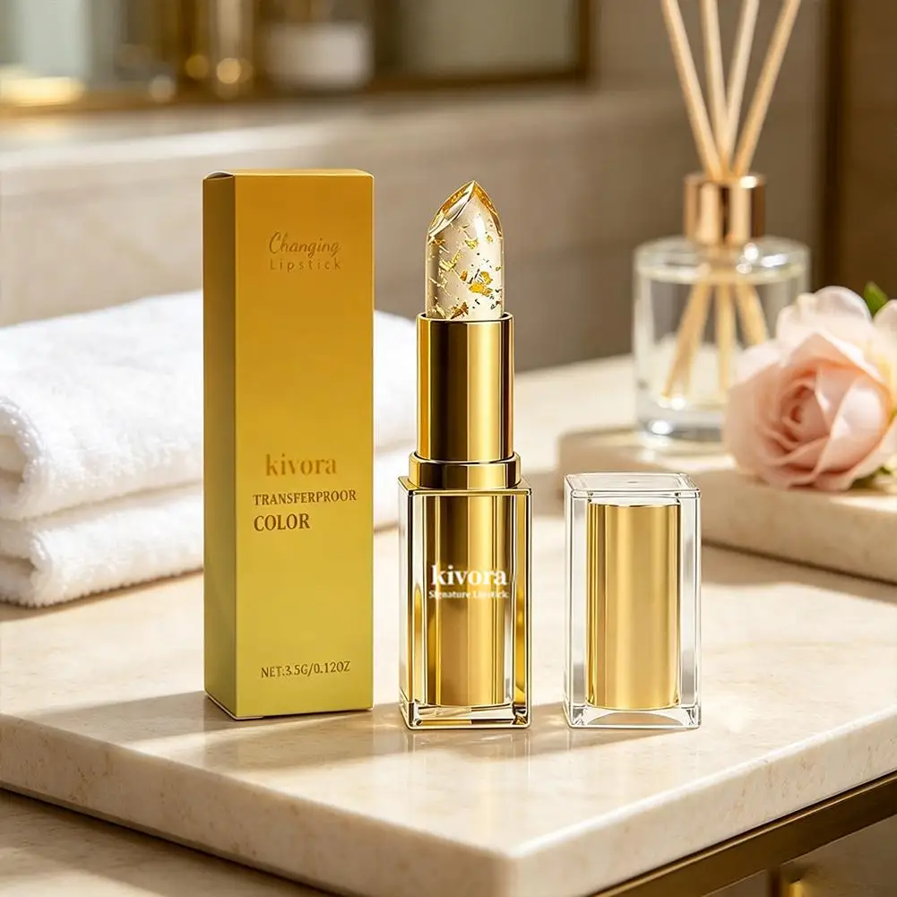 Crystal Gold Foil Color Changing Lip Balm Transparent Jelly Temperature‑Responsive Lipstick Moisturizer Long Wear Shine Lip Care