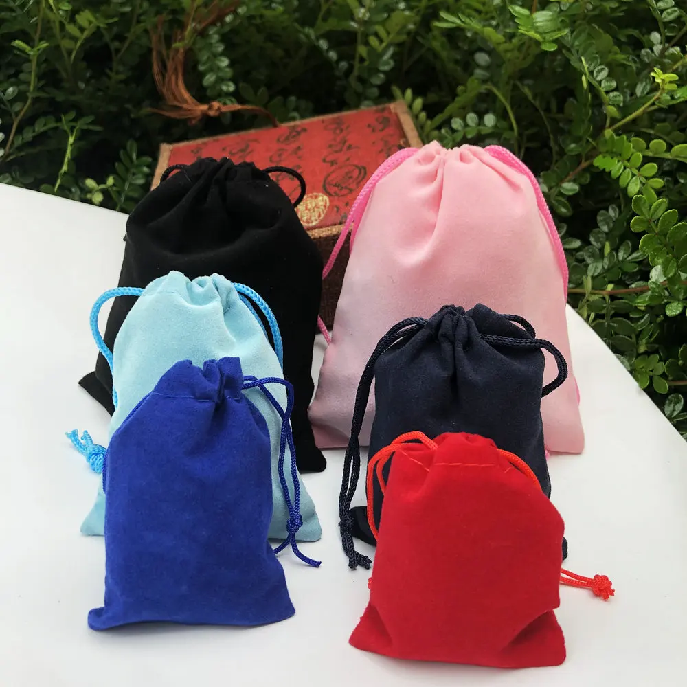 50PCS/Lot Velvet Red 3 Size Pull Rope Jewelry Ring Bracelet Gift Bags Strap Pouches Wholesale10*12cm 7*9cm 5*7cm