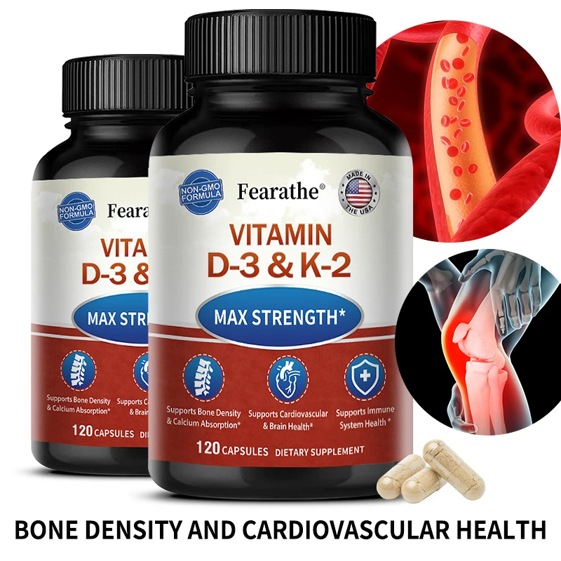 

Fearath Vitamin D3K2 Capsules, Supports Nutrient Absorption, Bone, Teeth, Heart, Brain Health, Joints, Immune Function