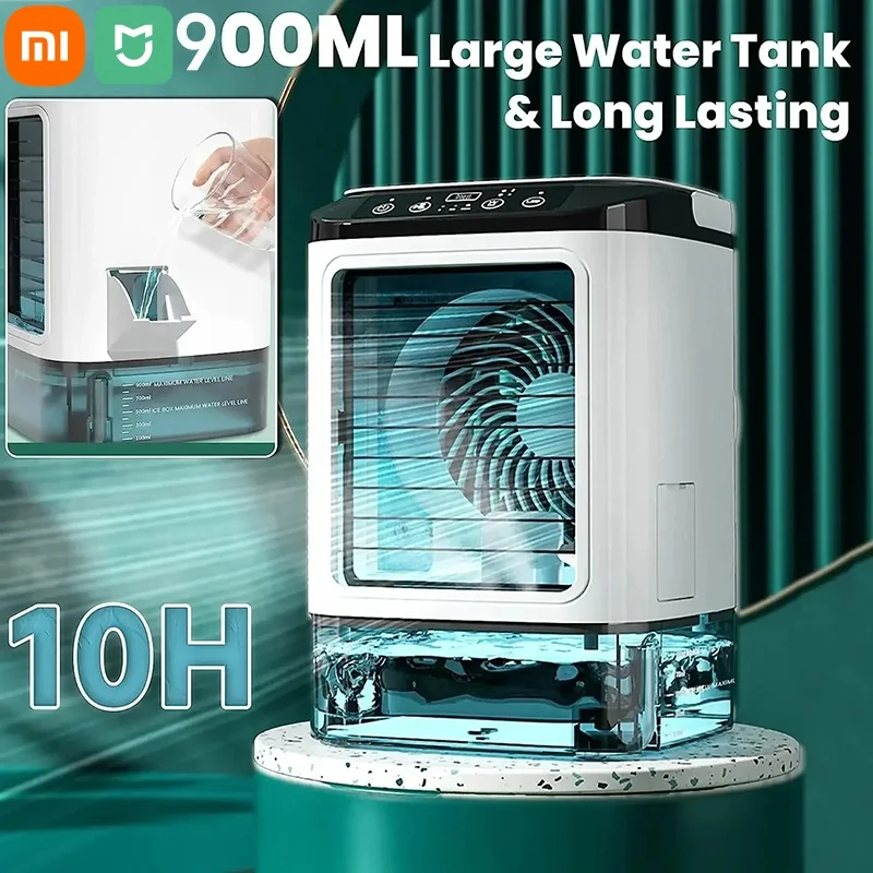 Xiaomi Mijia Ventilatore portatile per condizionatore d'aria Doppio spruzzo Atomizzazione ad ultrasuoni 3 velocità Muto Dispositivo di raffreddamento dell'aria Luce notturna Ventilatore elettrico Casa