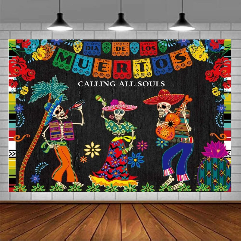 Halloween Skulls Photography Backdrop Day Of The Dead Background Mexican Fiesta Skull Dia DE Los Muertos Birthday Party Decor