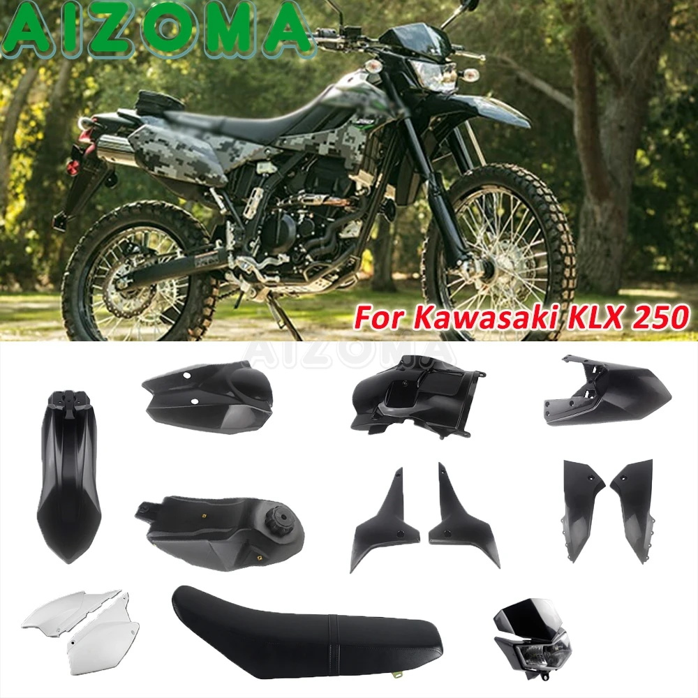 

For Kawasaki KLX250 S/SF 2008-19 D-Tracker X 250 13pcs Motocross Headlight Fender Full Body Cover Fairing Kit w/ Seat Oil Tank