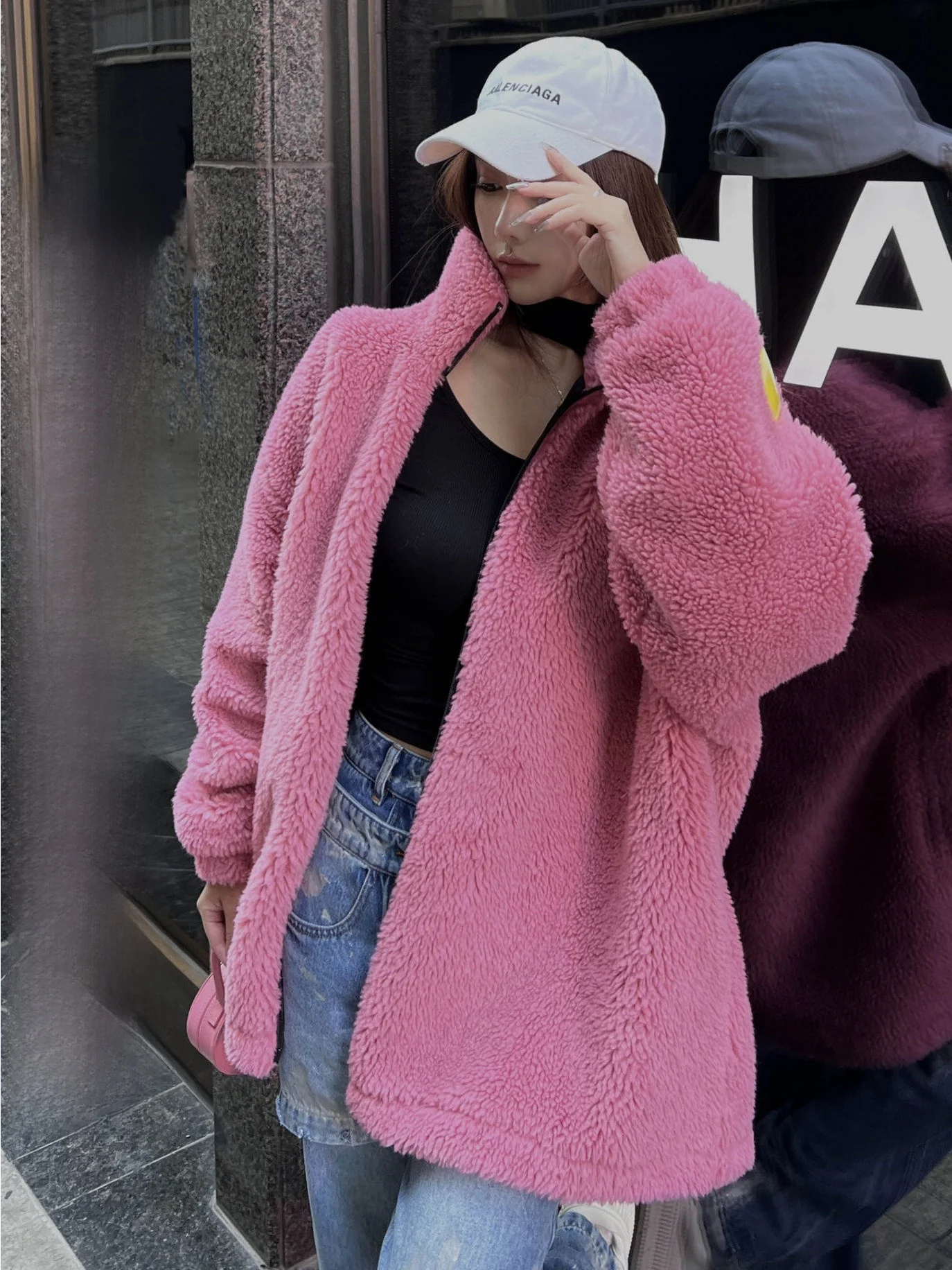 

Высококачественный розовый длинный меховой тюнер из овечьей кожи, женский свободный универсальный топ, экологически чистый зимний Новое поступление, модная верхняя одежда