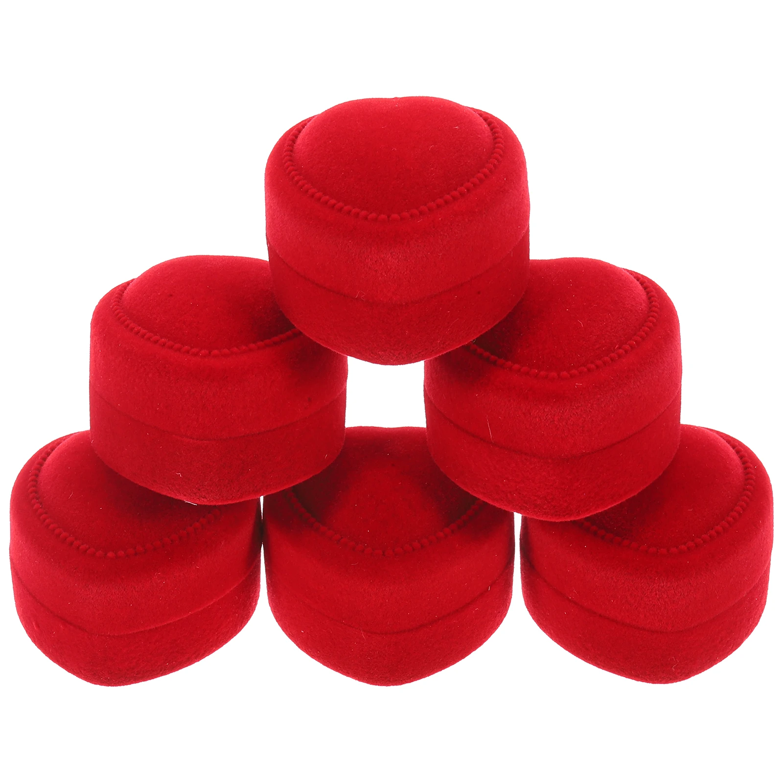 

6 Pcs Heart Jewelry Box Beaded Fancy Wedding Flocked Valentine's Day Ring Holder Shaped Boxes Flower Case Rings Bride