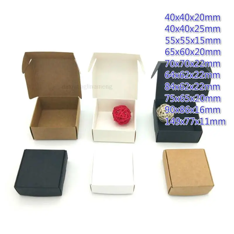100pc 40 sizes Kraft paper box, brown cardboard handmade soap box, white craft paper gift box,black packaging jewelry box black