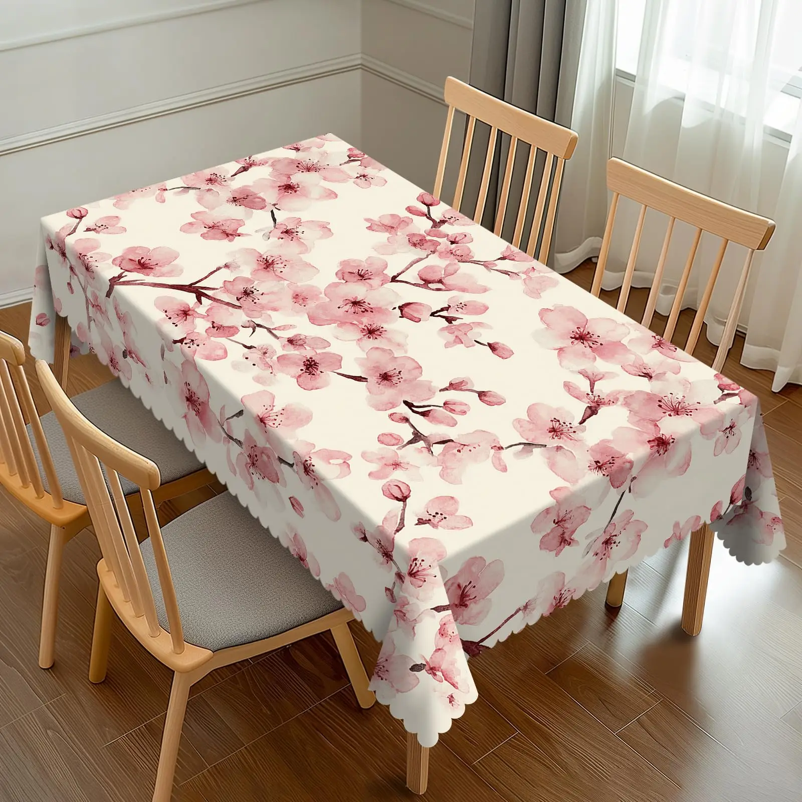 Cherry Blossoms Tablecloth   Floral Branches Elegant Flowers Rectangular Washable Table Cover Rectangle Table Cloth for Party