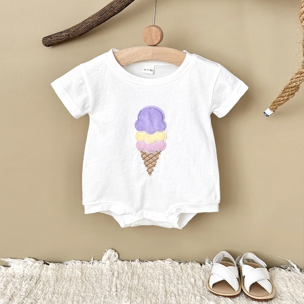 Summer Baby Girls Boys Ice Cream Patchwork Casual Bodysuits Jumpsuit Toddler Boy Pure Cotton Cartoon Romper One-pieces Clothing