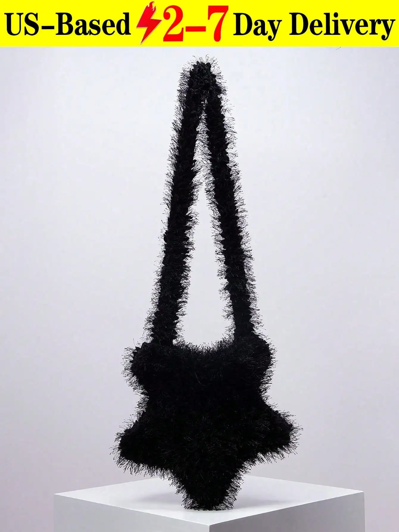 

Черная пушистая женская сумка через плечо в форме звезды, асимметричная сумка на плечо с бахромой