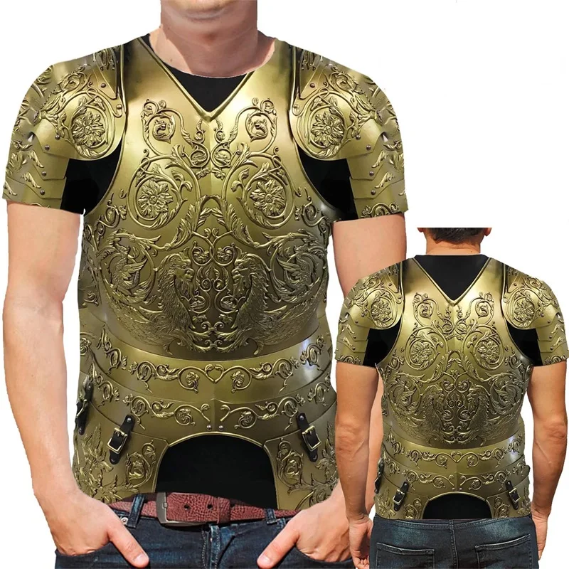 Medieval Novelty Knight Armor T-Shirt For Men 3D Printed Short Sleeve Vintage Graphic Tee Shirts Streetwear Ropa Hombre