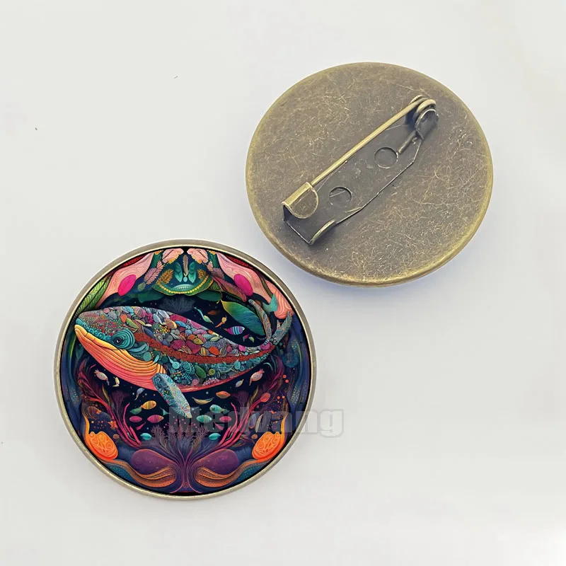 Retro whale brooch whale ocean element glass dome brooch I love ocean gifts