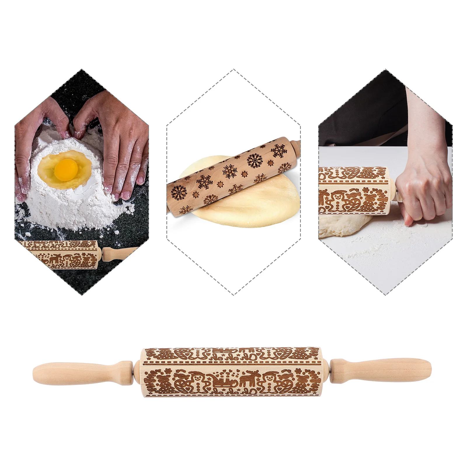

1Pcs Premium Wood Rolling Pin with Christmas Motif Embossed Surface Perfect for Baking Dough Pastry Cooking At Home
