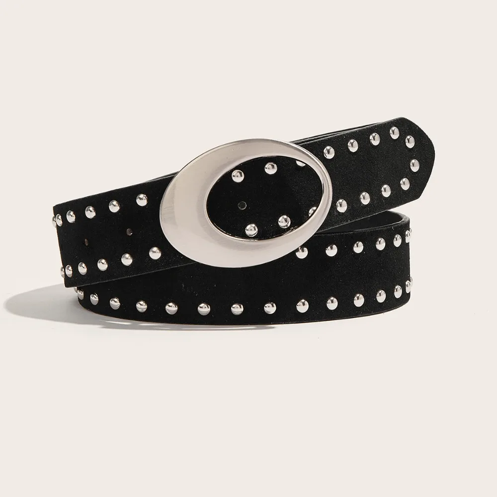 Cool PU Leather Suede Rivet Belt Spicy Girl Studs Y2K Belt Punk Black Men Belt Jeans Accessories