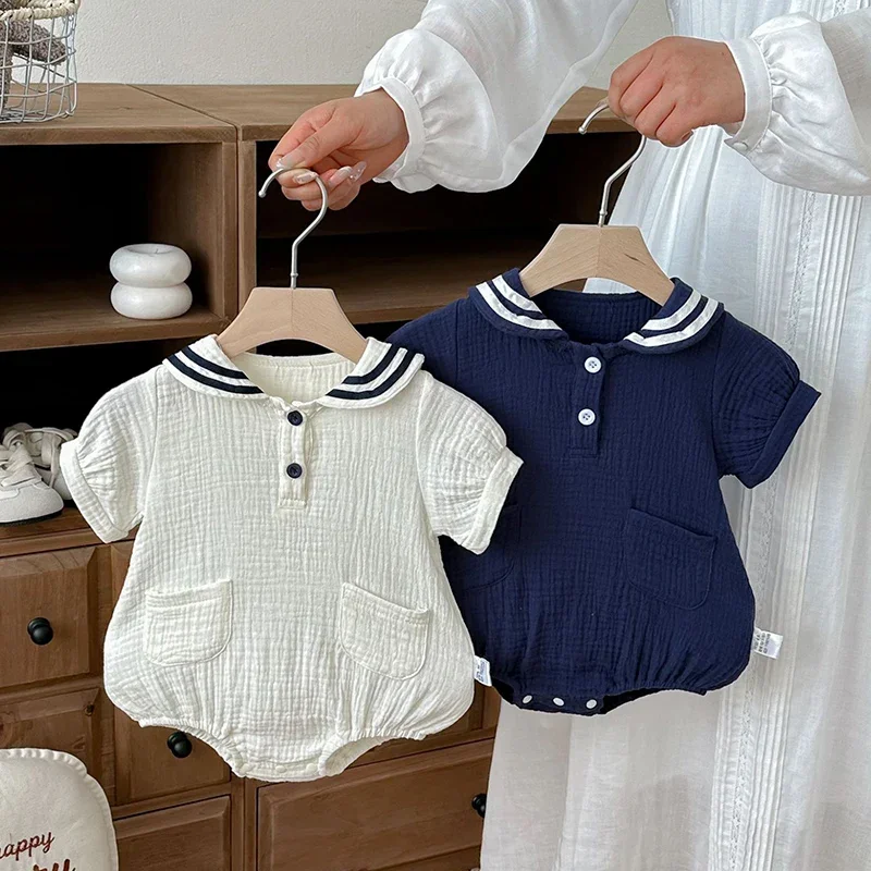 

2026 New Summer Infant Baby Girls Bodysuits Short Sleeved Cotton Splicing Toddler Baby Girls Jumpsuit 0-24M Baby Girl Clothing
