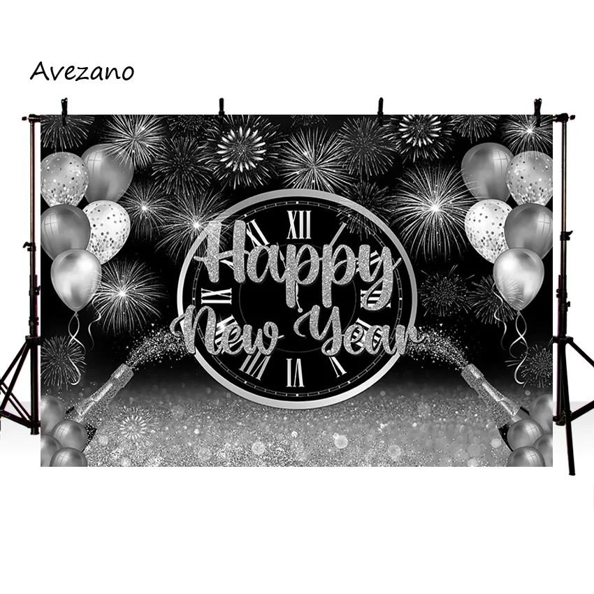 Avezano ano novo fotografia fundo champanhe ouro glitter balão fogos de artifício 2023 festa decoração do feriado cenário foto estúdio