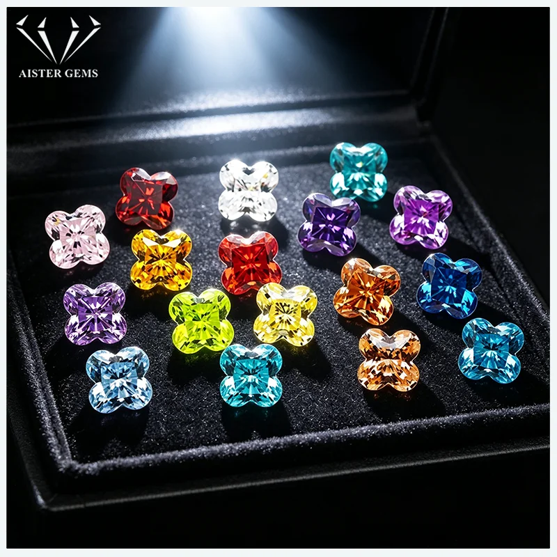 5A Cubic Zirconia Loose Gemstone Fancy Plum Blossom Cut Paraiba Ice Blue Aquamarine Color Synthetic CZ Stone For DIY
