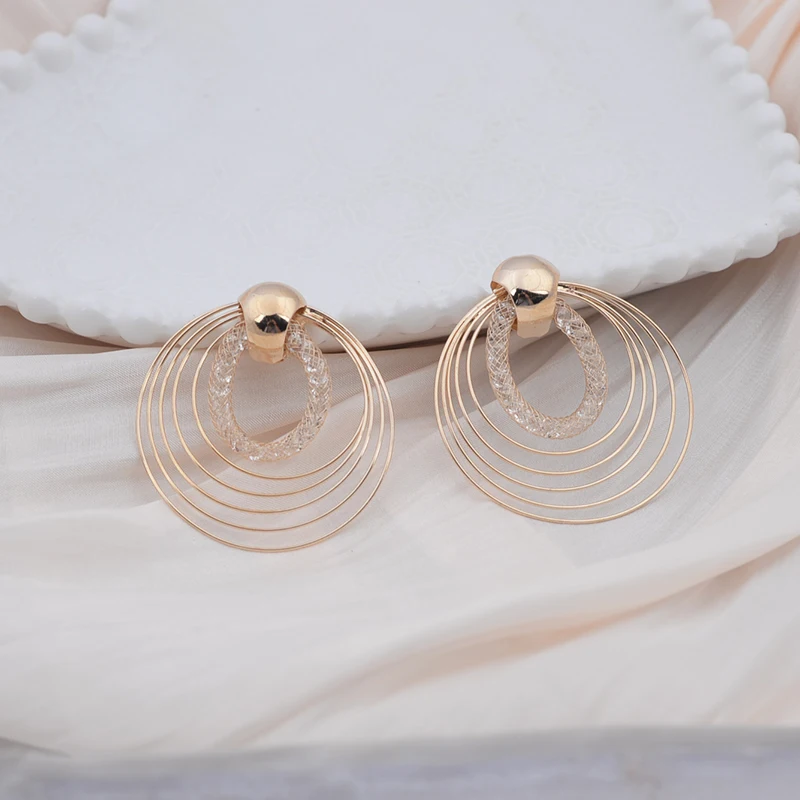 Big Round Multilayer Circles Drop Earrings Wire Spiral Geometric Metal Exaggerated Wedding Party Jewelry Pendientes