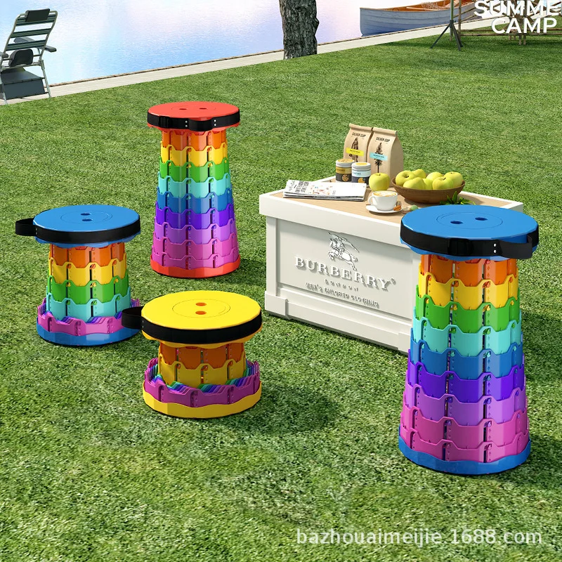 Outdoor Portable Folding Stool Rainbow Retractable Plastic Chair Open Stool Camp Celebrity Thickened Shrink Stool