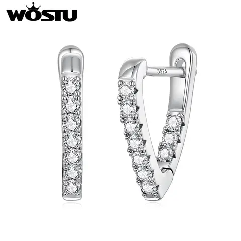 WOSTU V-Shaped Zircon Stud Earrings , Platinum Plated Geometric Earrings for Women Minimalist Fashion Jewelry Gift