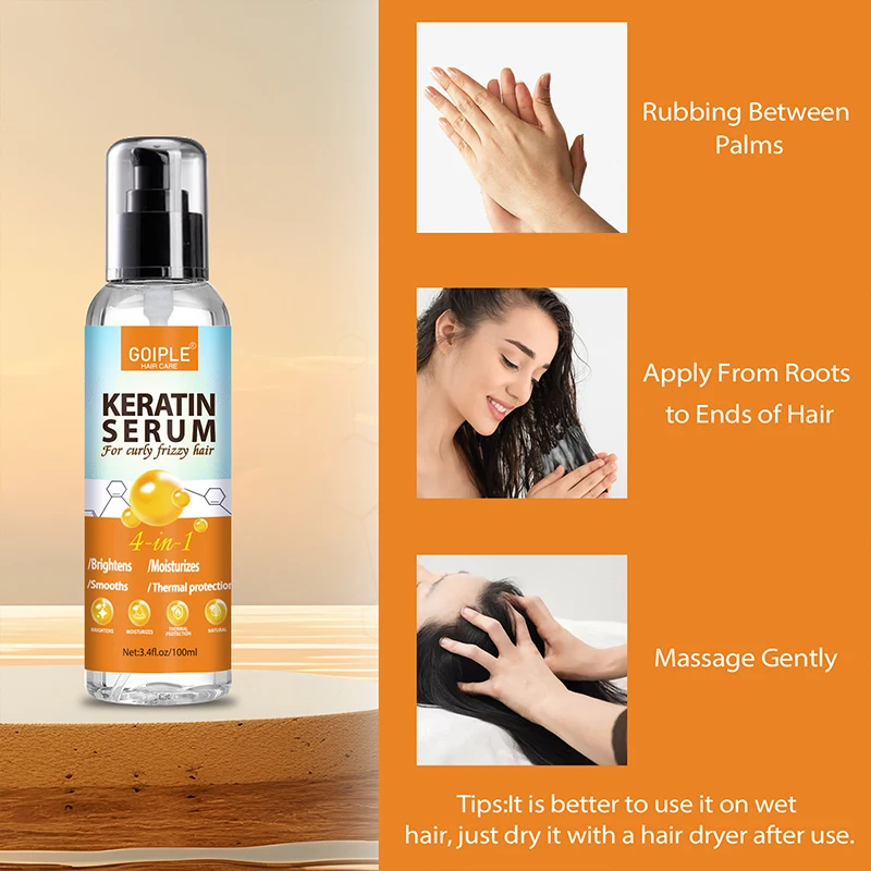 Keratin Protein Hair Care Serum for Curly Frizz Control Shine Protection Heat Protectant Spray for Thermal Protector Moisturizer