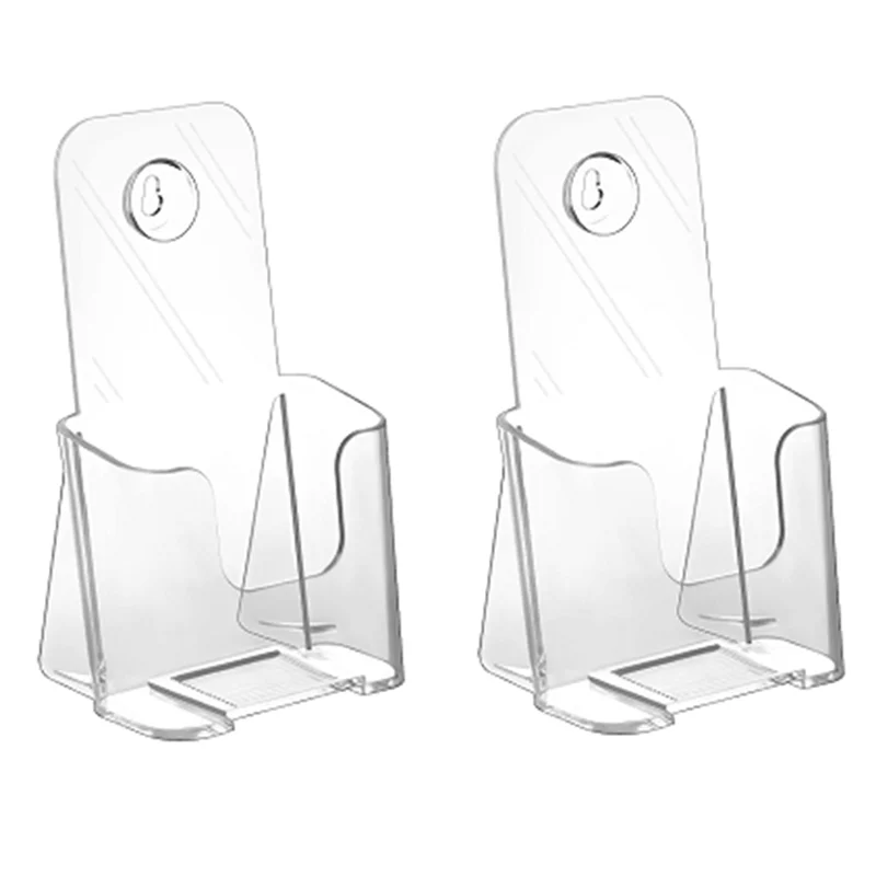 Acrylic Brochure Holder Slant Back Design, Clear Display Stand, Plastic Table Stand Sign Holder 2 Pack Durable Easy To Use