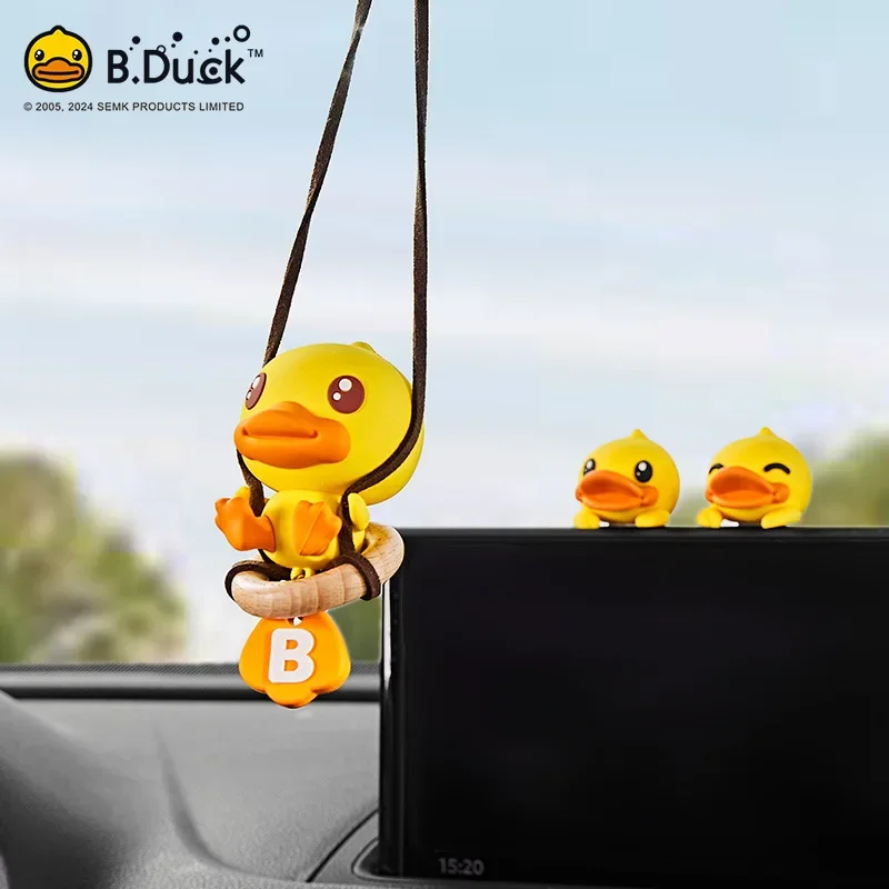 Anime Cute Swing Little Yellow Duck Car Pendant 2024 New Car Interior Rearview Mirror Pendant Decoration Cartoon Decoration