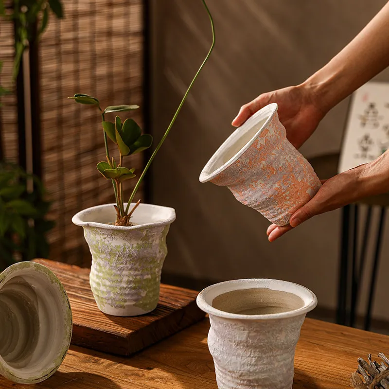 Ceramic Small Flower Pot Rough Pottery Flowerpot for Home Desktop Handmade Flowerpots for Potted Plants Garden Supplies