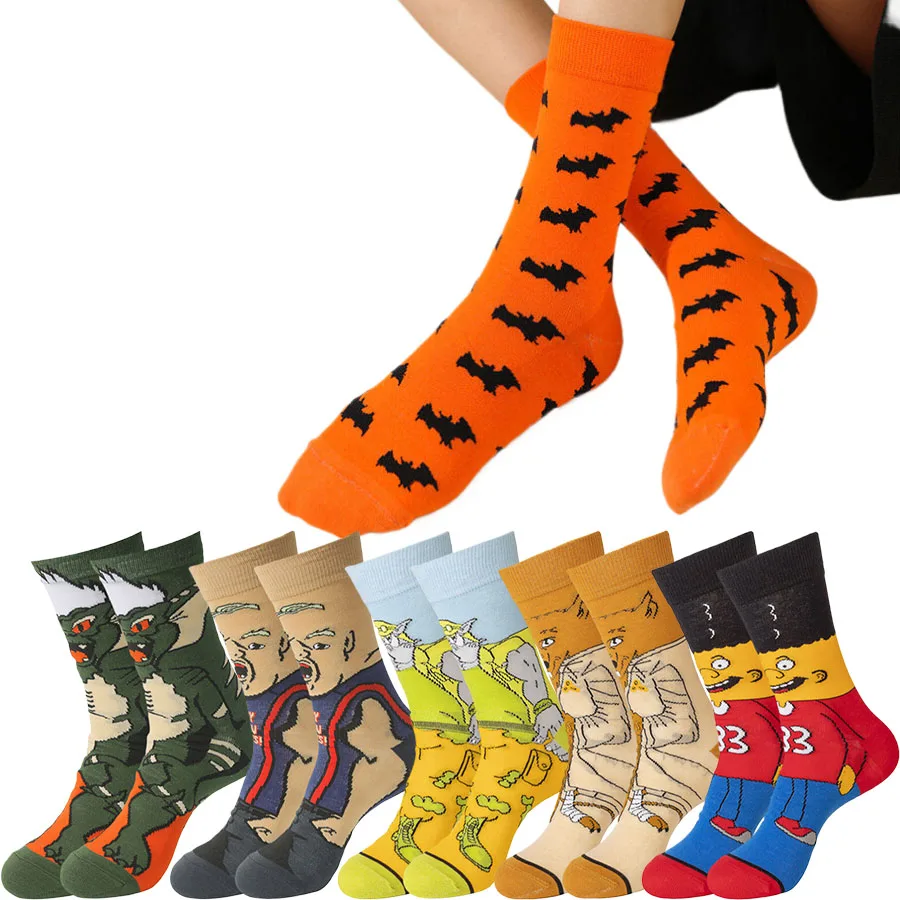 

Мужчины Женщины Рождество Хэллоуин мультфильм аниме носки хип-хоп уличная мода новинка забавные повседневные носки для экипажа красочные принты мягкие