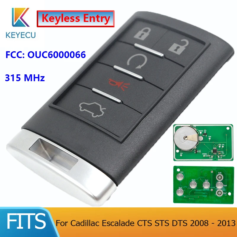 

KEYECU FCC: OUC6000066 Smart Remote Car Key Fob 5 Buttons 315MHz for Cadillac Escalade CTS STS DTS 2008 2009 2010 2011 2012 2013