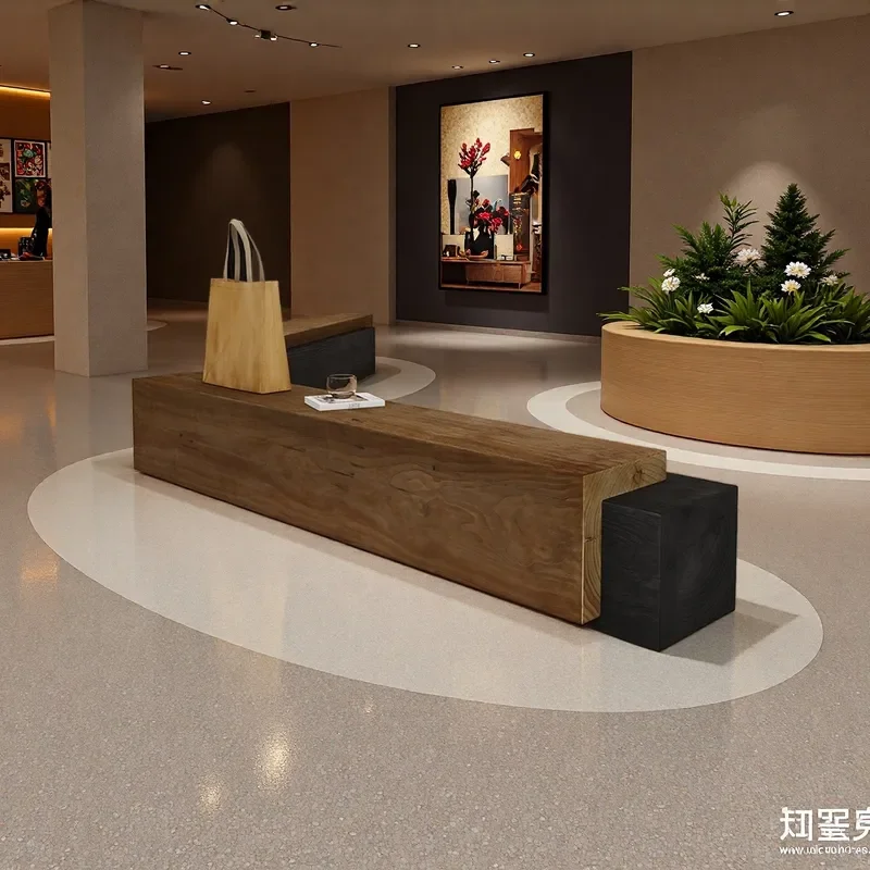 Solid Wood Bench Retro Wabi Sabi Shoe Changing Stool for Mall Clothing Store Exhibition Hall Hotel Lobby Rest Seat