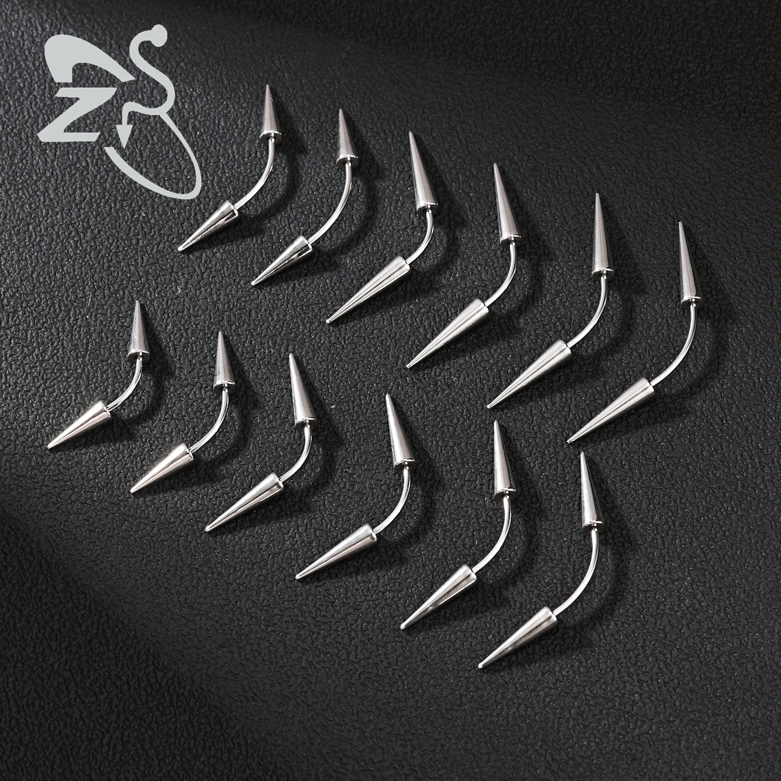 ZS 3Pcs/lot Spike Bridge Piercing Stainless Steel Eyebrow Ring External Thread Cartilage Earring Black Color Labret Piercing 16G