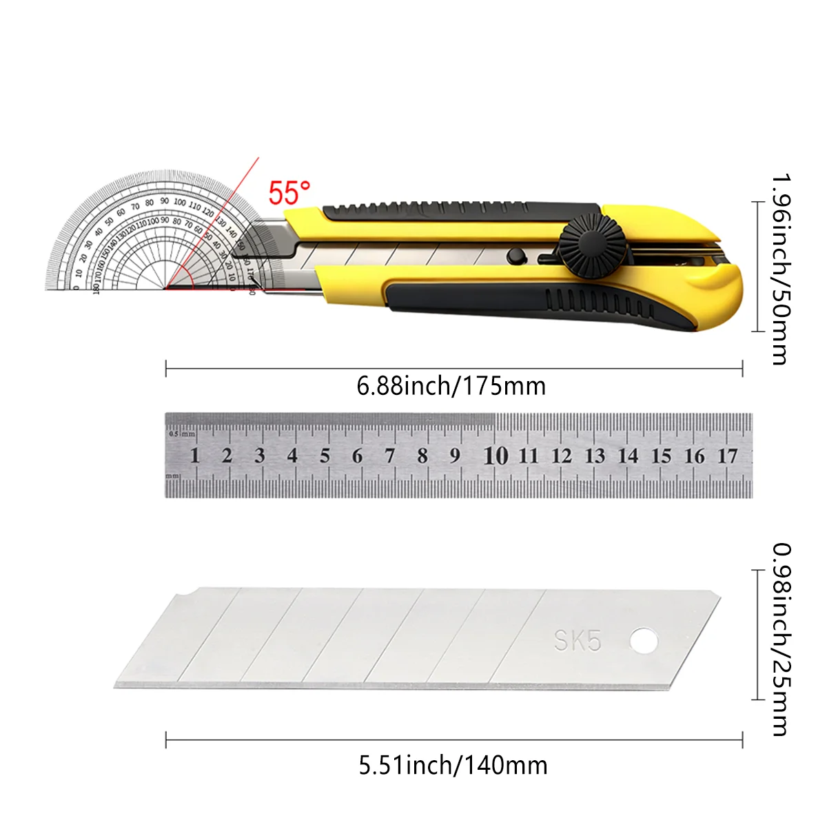25mm Utility Knife SK5 Stainless Steel Blade Retractable Knife Box Cutter Snap-off Pocket Utility Knives Cut Rope Paper TOVIA