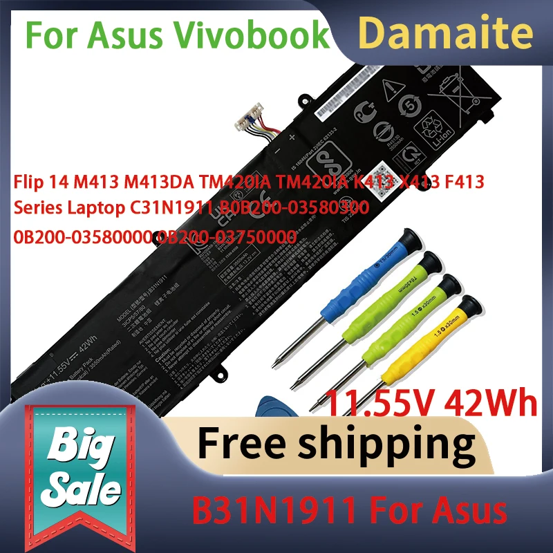 Damaite 42Wh B31N1911 batería del ordenador portátil para ASUS VivoBook Flip 14 M413 M413DA TM420IA TM420IA K413 X413 F413 serie portátil C31N1911