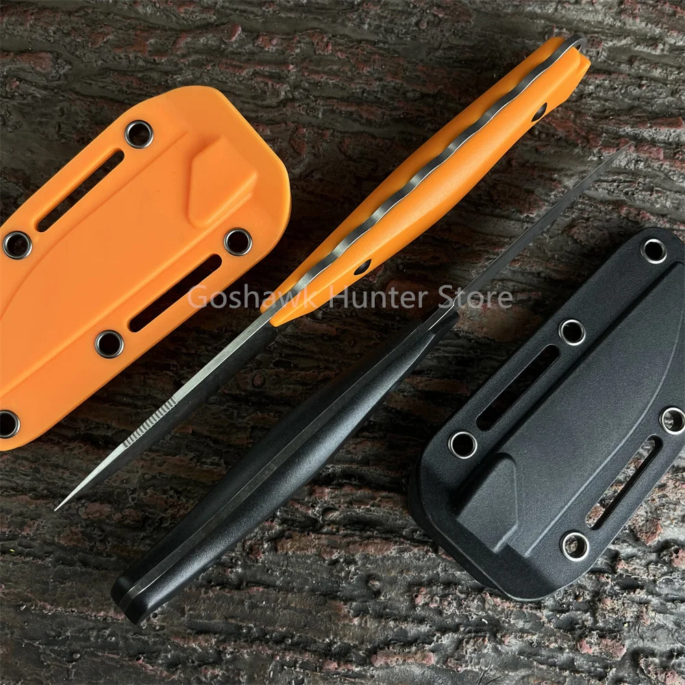 Goshawk 15700 EDC Fixed Blade Knife Combat Straight Knives 2.7" CPM-154 Blade Back/Orange Santoprene Handles, Boltaron Sheath