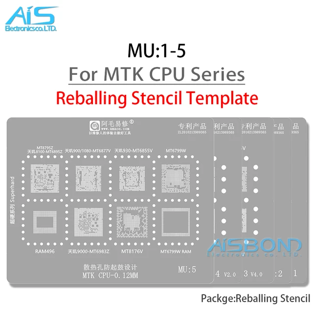 MU 1-5 BGA Reballing Stencil dla procesorów serii MTK MT6895Z MT6877V MT6893Z MT6885Z MT6853Z MT6833V MT6762V MT6771V MT6852 MT6795W