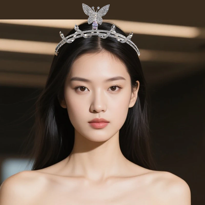 

1PCS Delicate Butterfly Rhinestone Tiara Exquisite Crystal Bridal Headband Romantic Wedding Party Hair Jewelry