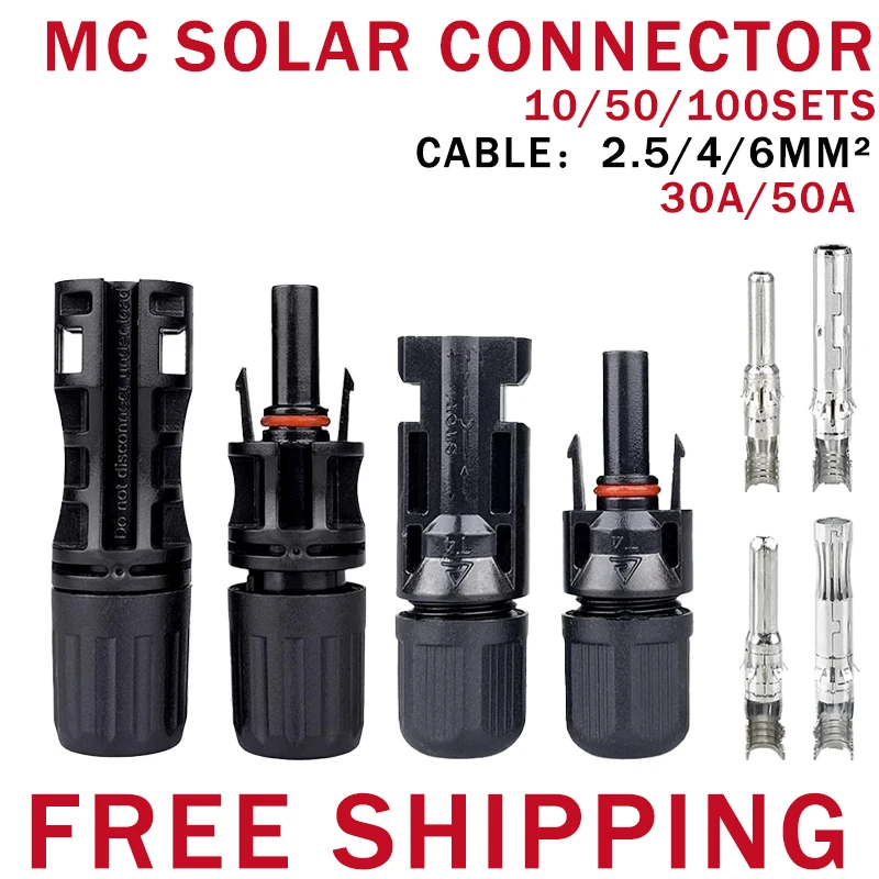 

10/50/100Sets 1500V Solar Connector Plug 30A 50A for Solar Panel Connector UV Resistant Mainland China MC Cable 2.5/4/6mm²