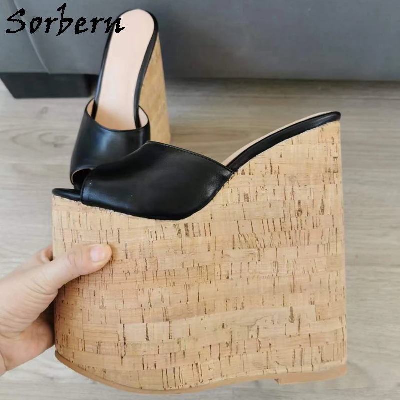 Sorbern 22Cm Wedges Women Slippers Outdoor Shoes Open Toe Slip On Slides Comfortable Platform Summer Heeled Custom Colors