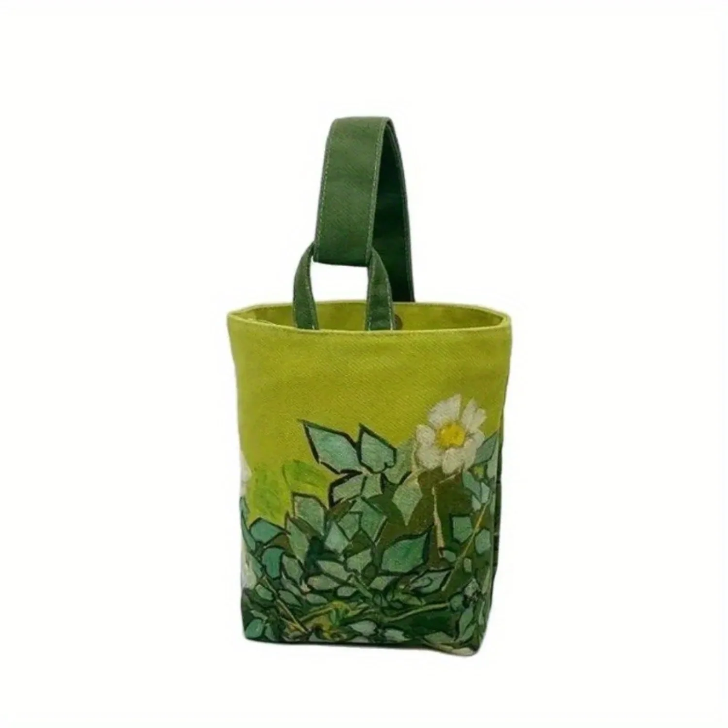 Borsa a secchiello piccola con pittura a olio alla moda retrò, borsa multiuso per pranzo e accessori