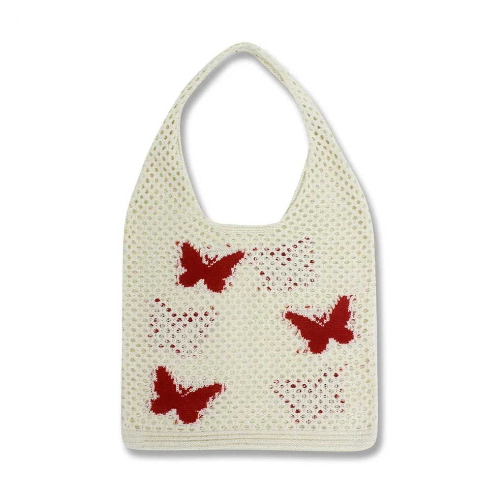 Crochet Butterfly Fairycore Aesthetic Y2K Hollow Out Soft Slouchy Bag Knitted Eyelet Cottagecore Vintage Retro Chic Pouch Bag