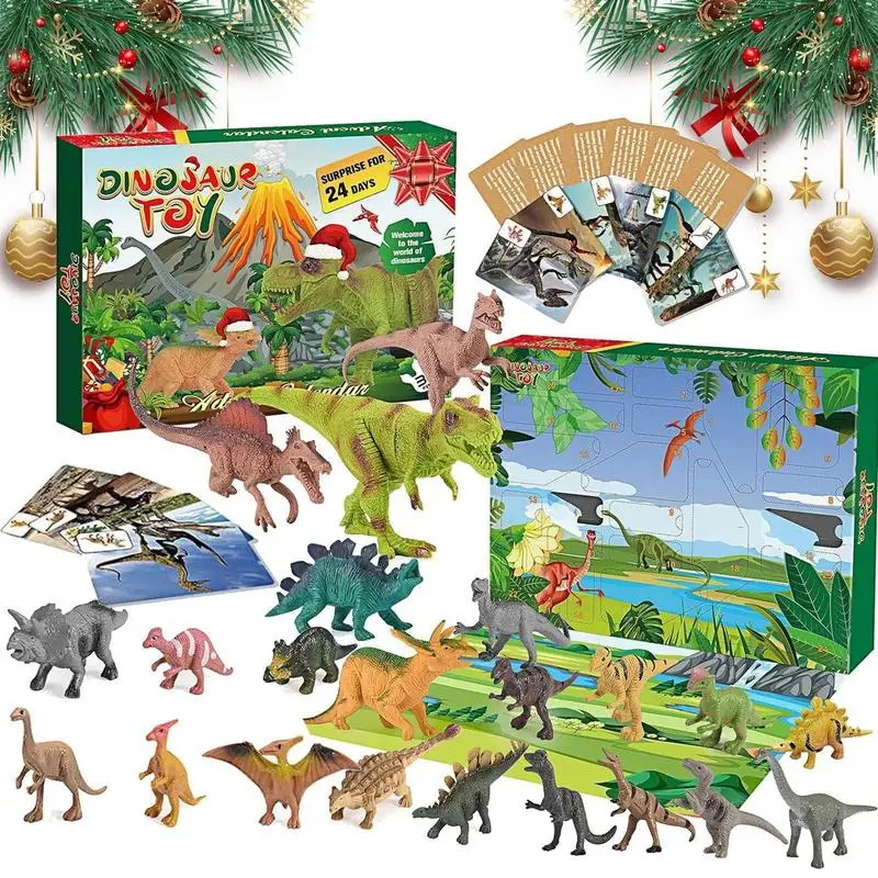 Calendario dell\'Avvento dei dinosauri Giocattoli dei dinosauri per ragazzi 24X Ornamento di dinosauro di Natale Figurine di dinosauro colorate per