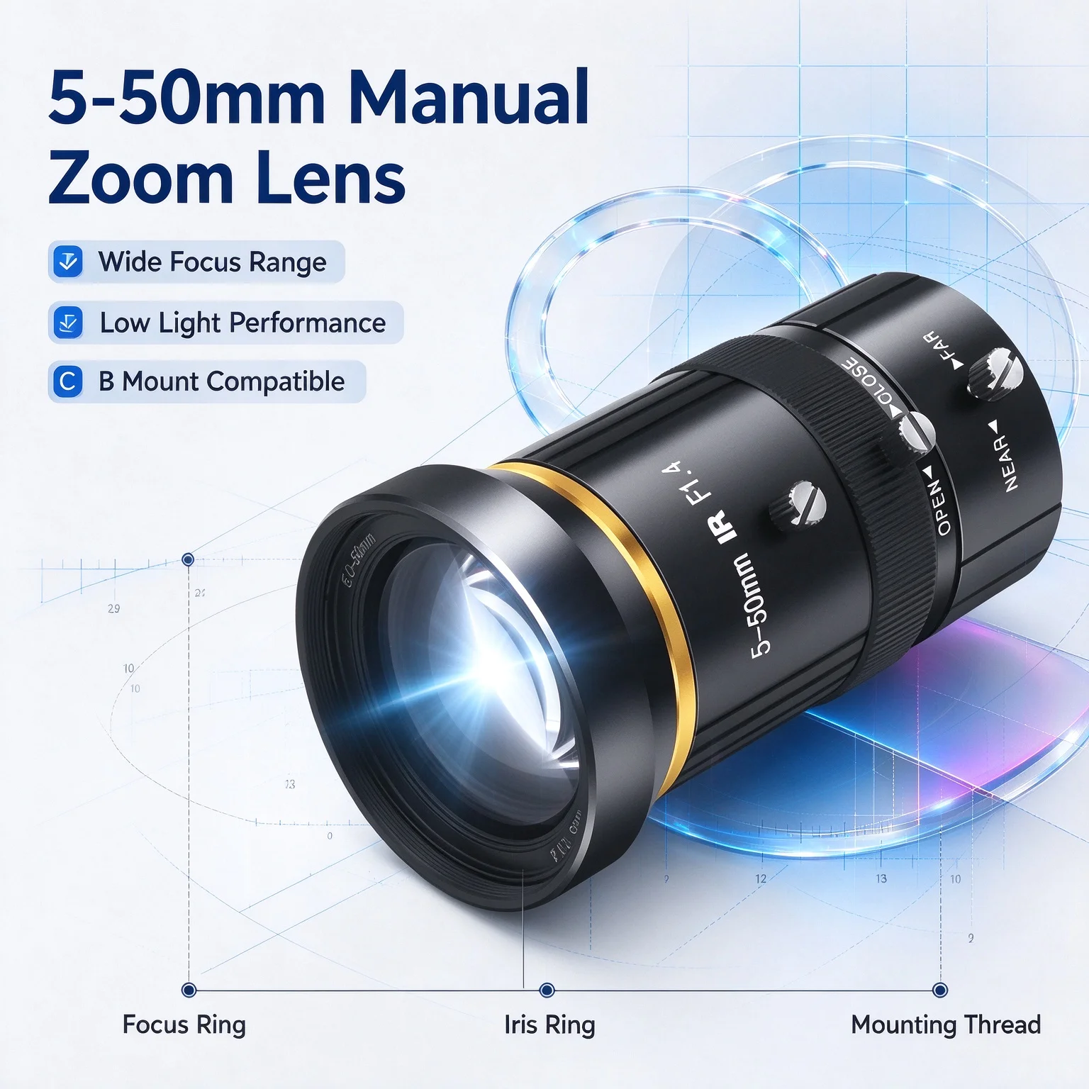 ELP 5-50mm CS Mount Manual Varifocal Lens