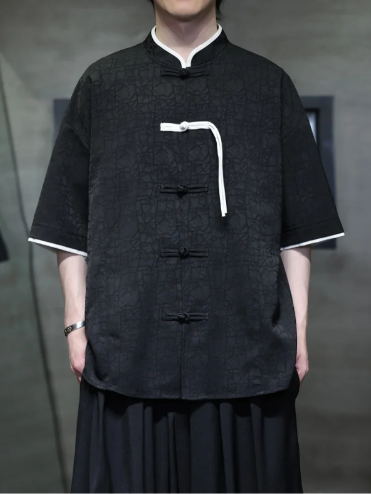 

Ice Silk Button up Men's irt Thin Summer Chinese Sle Rvated Hanfu Casual Loose Fit ort Sve Stand Collar Top