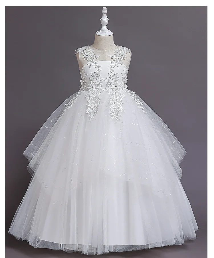 Girls' Bridesmaid Wedding Dress Young Girl Elegant Party Dresses Children White Clothing 4 to 12T
