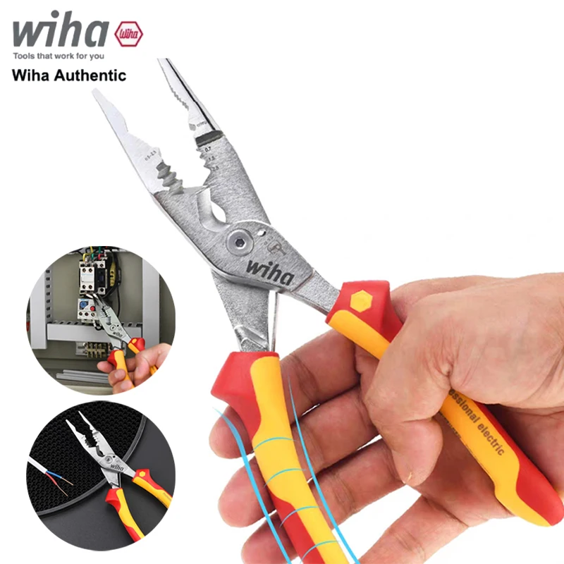 Alicate Multifuncional Wiha 8 em 1, Alicate de Desencapar Isolamento Elétrico, Ferramentas Manuais para Manutenção Industrial 45489