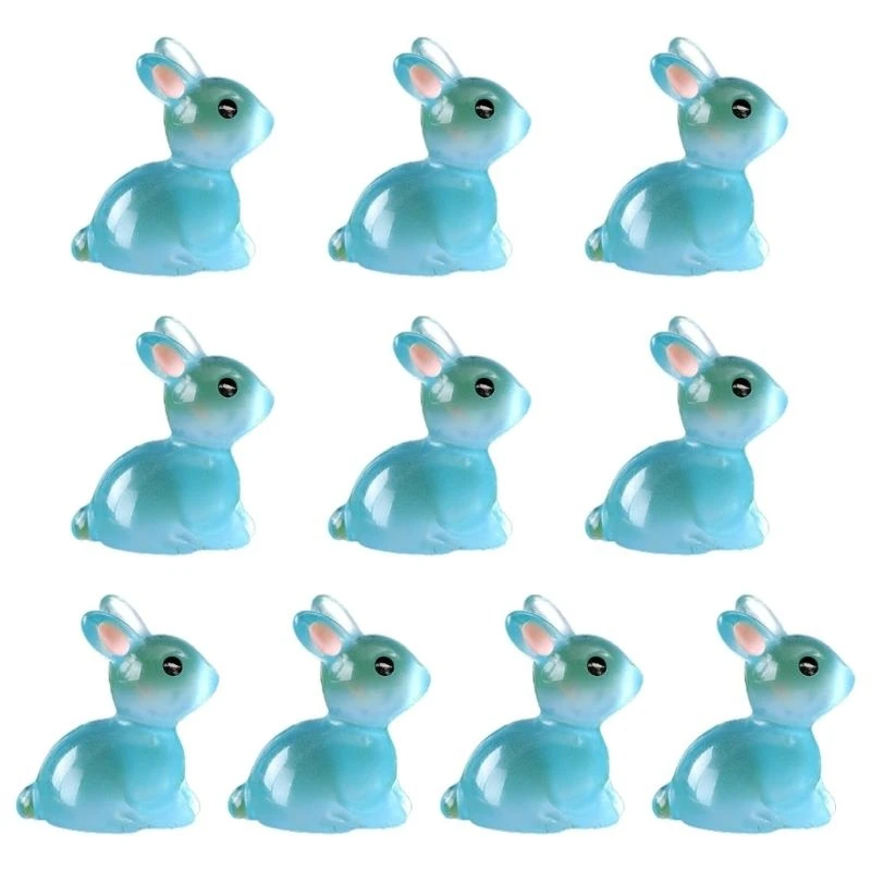 10pc Luminous Resin Easter Bunny Ornament Glowing in Dark Miniature Rabbits Q5WC