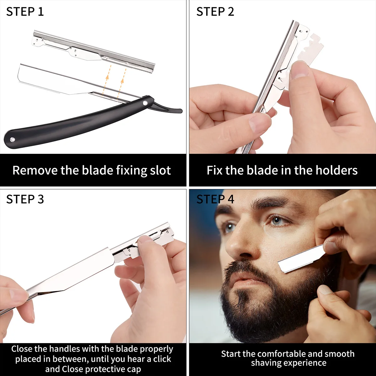 Black Manual Shaver Straight Edge Stainless Steel Sharp Barber Razor Folding Shaving Beard Trimmer Cutter