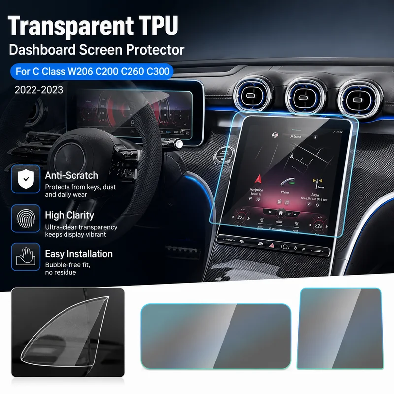For Mercedes-Benz C Class W206 C200 C260 C300 2022 2023 Anti-Scratch Transparent TPU Dashboard GPS Screen Interior Film