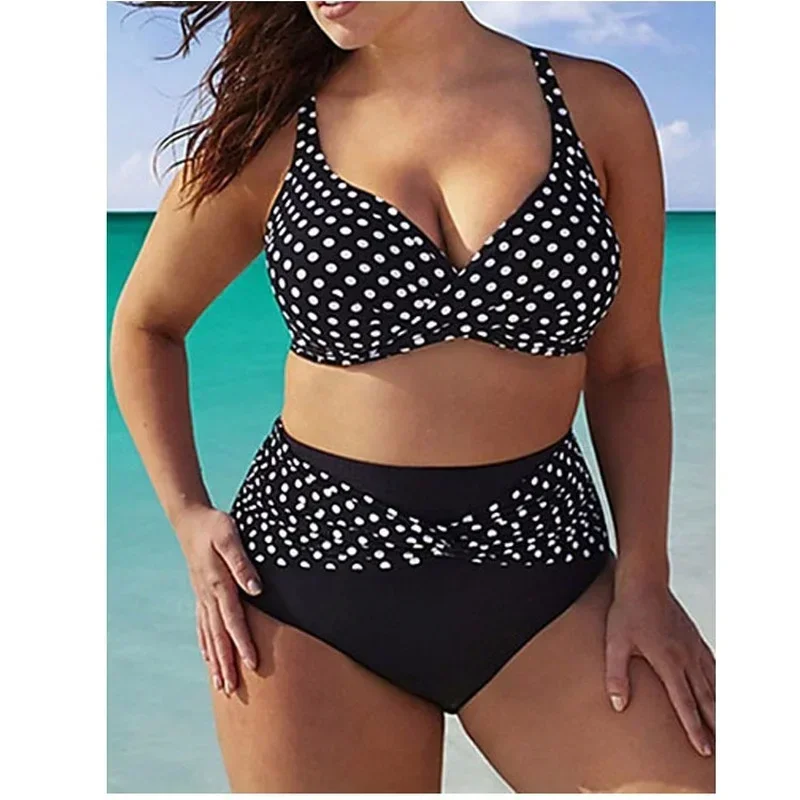 2026 New Plus Size Swimwear Women Swimsuit Push Up Bikini Dot Beachwear Female Two Pieces Set Big Large Bathing Suit 5XL